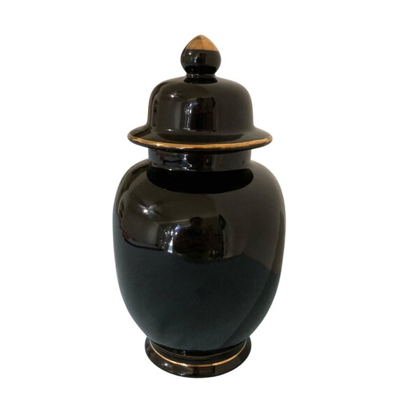 Vintage Japanese Fine China Lidded Ceramic Ginger Jar Black Gold Red Poppy - Picture 3 of 9